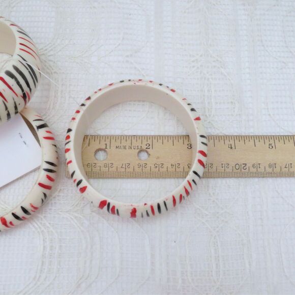 Bangle Bracelet Set Women Cream with Orange & Green Stripes Antika Collection - Picture 6 of 7